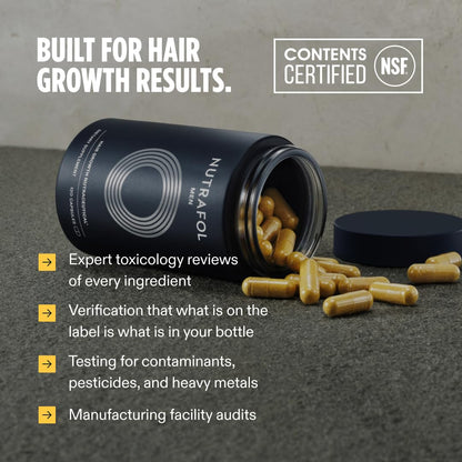 Nutrafol Men's Hair Growth Supplements, Clinically Tested for Visibly Thicker Hair and Scalp Coverage, Dermatologist Recommended - 1 Month Supply