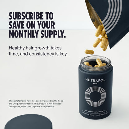 Nutrafol Men's Hair Growth Supplements, Clinically Tested for Visibly Thicker Hair and Scalp Coverage, Dermatologist Recommended - 1 Month Supply